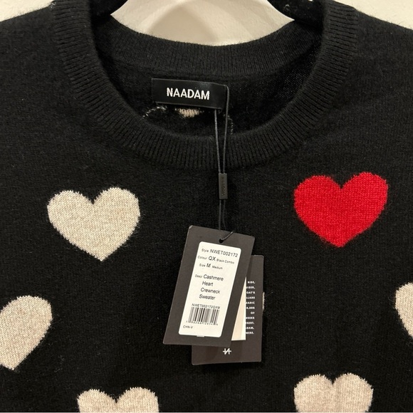 Women’s NAADAM Signature Cashmere Heart Crewneck Sweater, Black, Medium - Picture 4 of 6
